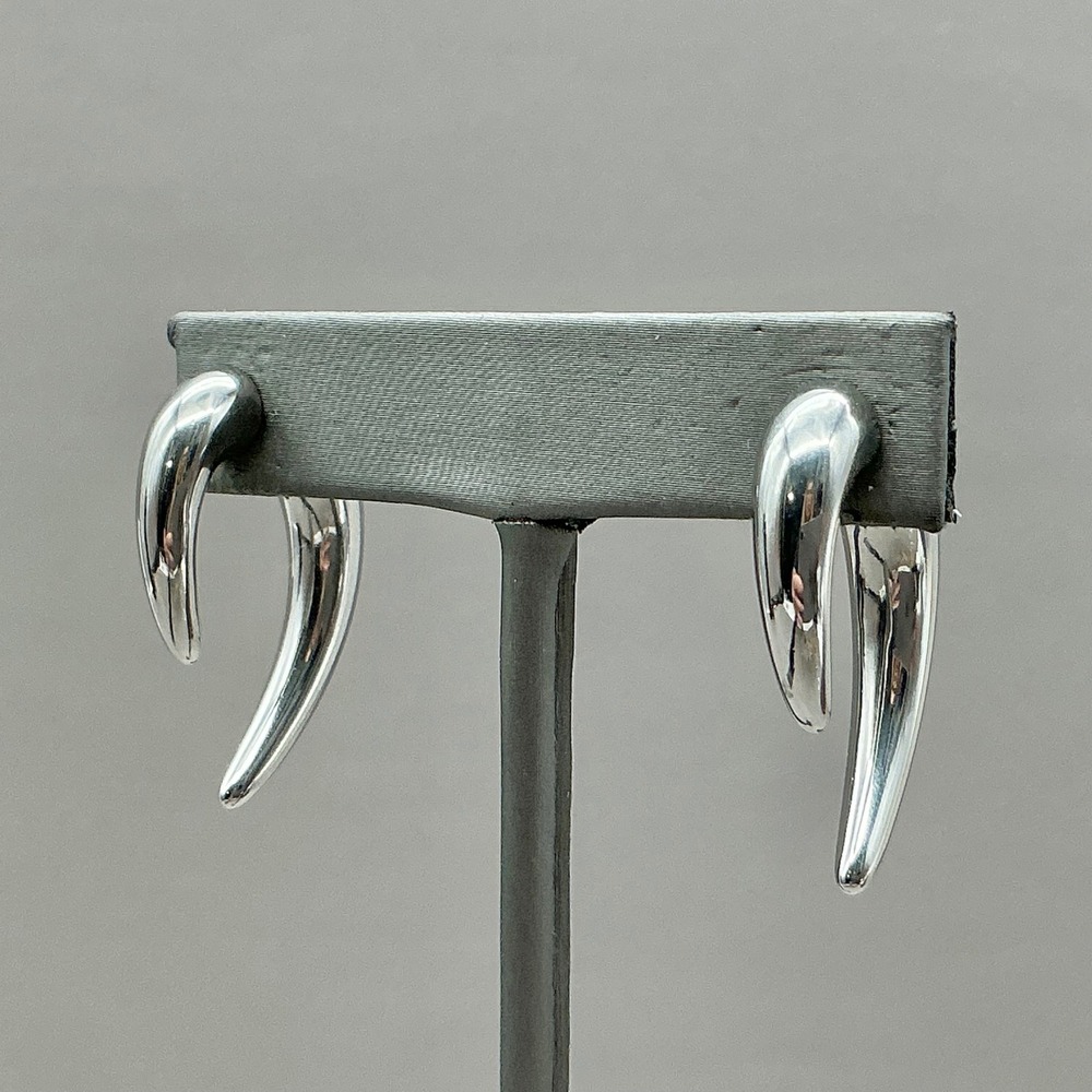 Talon Claw Hoop Earrings Women Silver Tone Gothic Punk Edgy Statement Jewelry